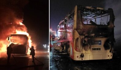 Mersin’de bir servis otobüsünde seyir halindeyken yangın çıktı