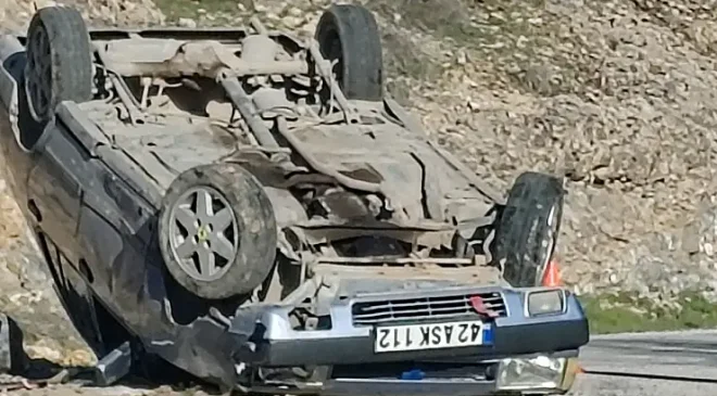 KONYA’DA KORKUTAN KAZA: KONTROLDEN ÇIKAN ARAÇ TAKLA ATTI!