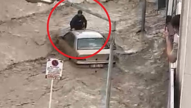HAVZA’DA SEL DEHŞETİ: ARACIN ÜZERİNDE ÖLÜME MEYDAN OKUYAN GENÇ MUCİZESİ!