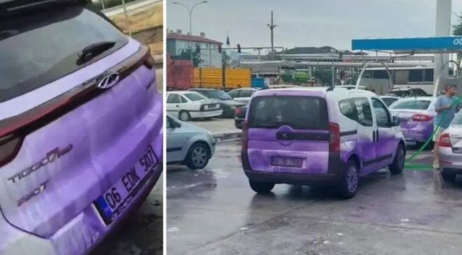 Afyonkarahisar’da Sıradışı Olay: Yola Dökülen Kimyasal Araçları Mora Boyadı!