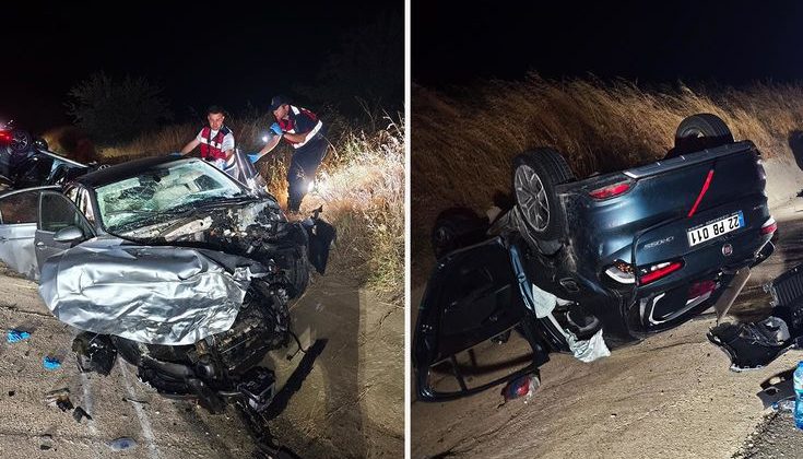Keşan’da Kavşakta Feci Kaza: 2 Otomobil Drenaj Kanalına Uçtu, 9 Yaralı!